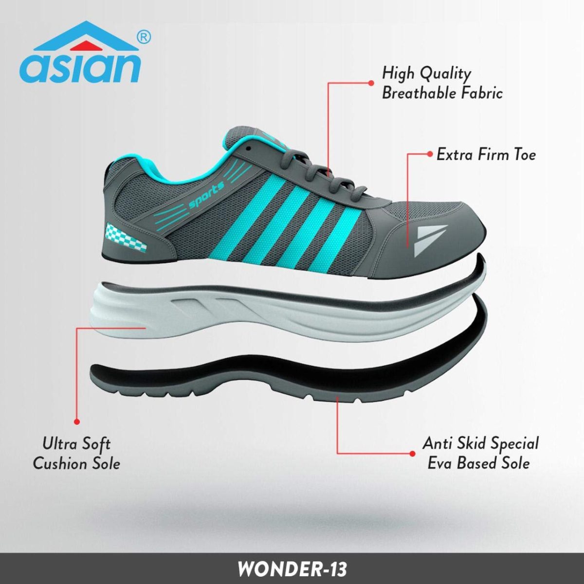 ASIAN Men's Wonder-13 Sports Running Shoes… - Image 3