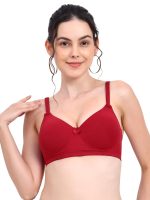 RACOS Women's Wire Free Seamless Full Coverage T-Shirt Bra | Push Up Lightly Padded Bra with Wide Straps in Black/Maroon/Skin Color for Everday Use - Image 3
