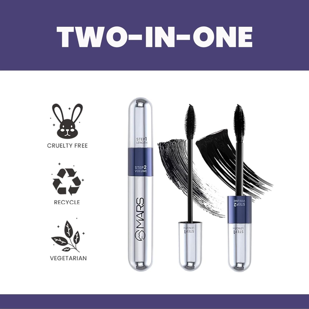 MARS Double Trouble Volumizing and Lengthening Mascara | 2-in-1 Mascara for Women | Long Lasting (15 ml) (Black) - Image 4