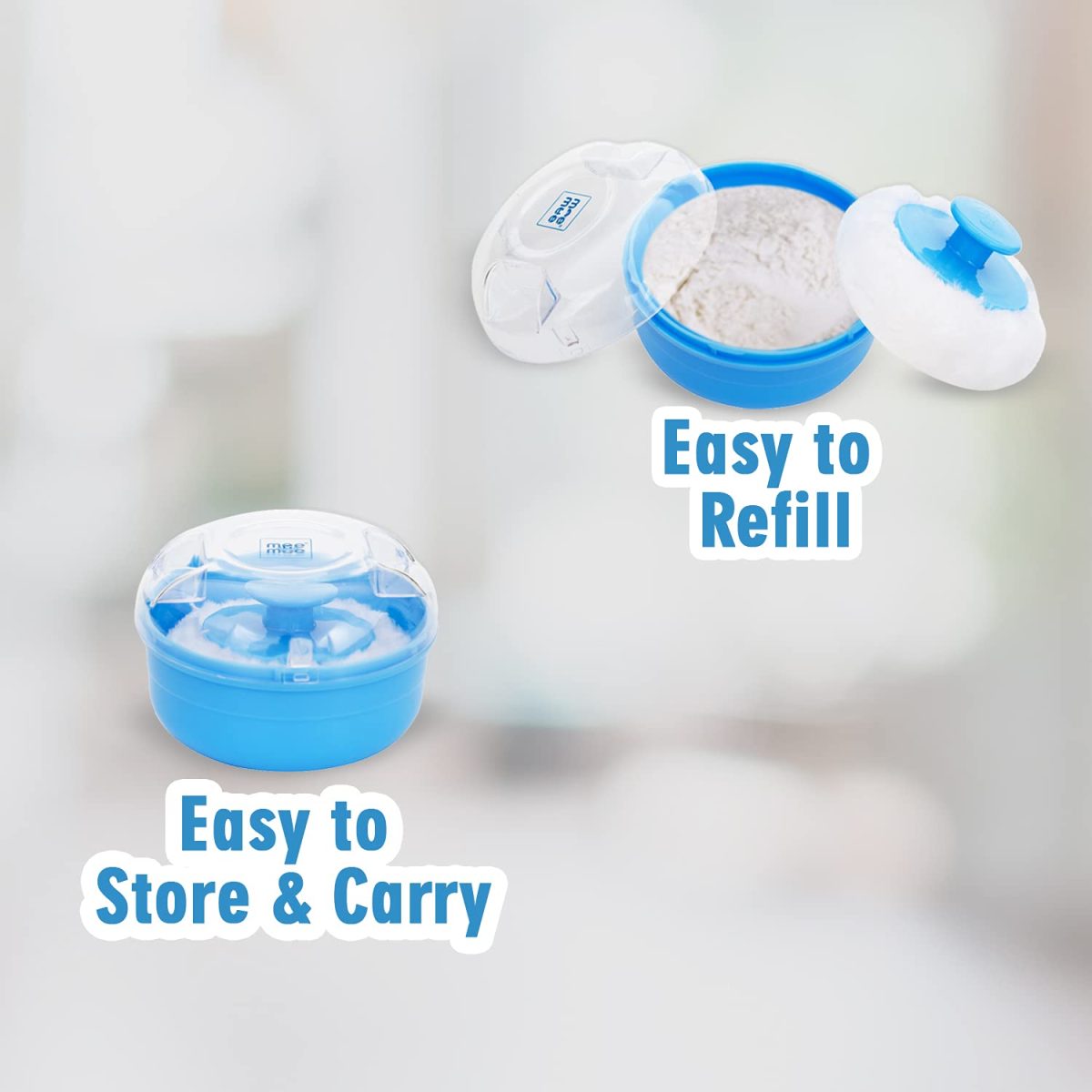 Mee Mee Soft Feel Powder Puff with Box Holder Container for New Born and Kids | Gentle Touch for Your Little One's Skin | BPA-Free | Talcum Powder Container | Portable Baby Grooming Puff Case (Blue) - Image 6