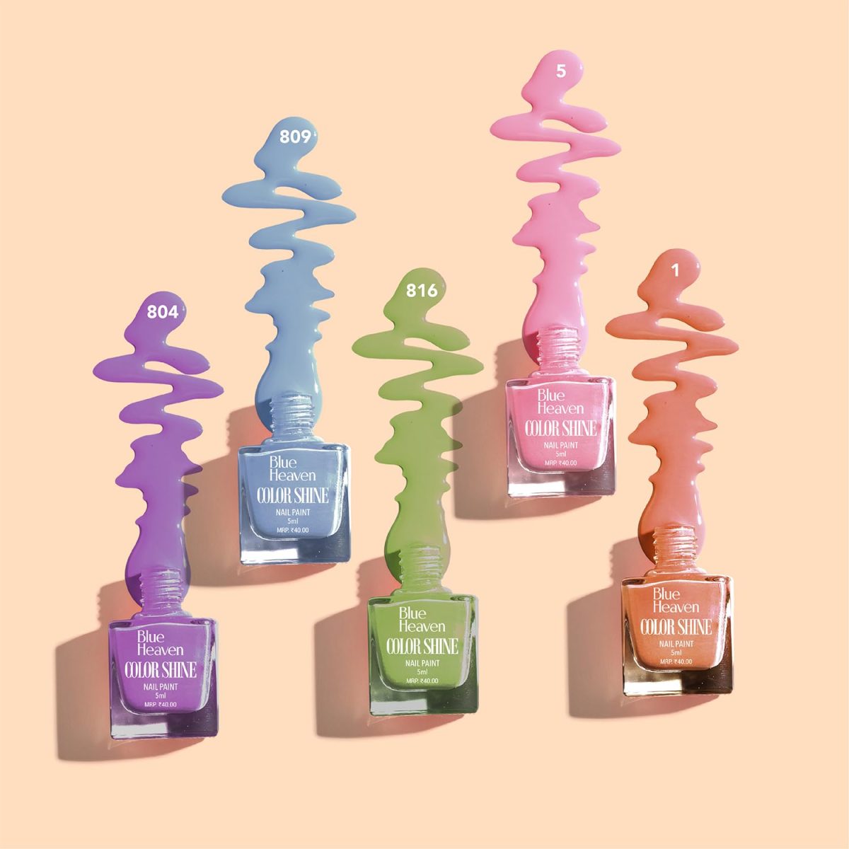 Blue Heaven Color Shine Nail Polish pack of 5, Glossy gel Finish Nail paint with Stunning colors for every Occasion - Summer Sorbet, 25ml - Image 3