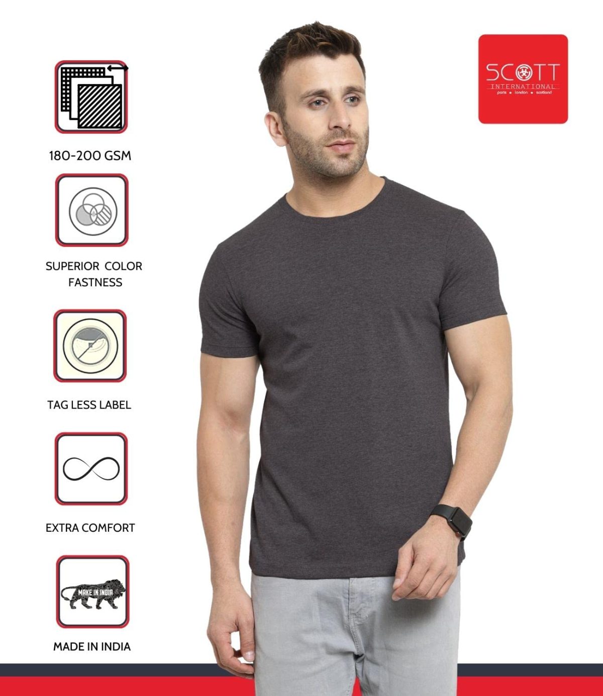 Scott International T Shirt For Men | Plain Round Neck T Shirt | T-Shirt | Cotton Tshirt For Men | Men's T-Shirt | Tshirt For Men Stylish | T-Shirts For Men Regular Fit - Image 5