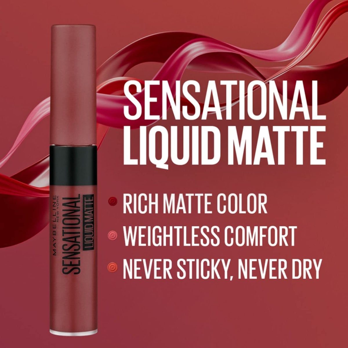Maybelline New York Lipstick, Matte Finish, Non-Sticky and Non-Drying, Sensational Liquid Matte, 21 Nude Nuance, 7ml - Image 3