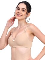 RACOS Women's Wire Free Seamless Full Coverage T-Shirt Bra | Push Up Lightly Padded Bra with Wide Straps in Black/Maroon/Skin Color for Everday Use - Image 4