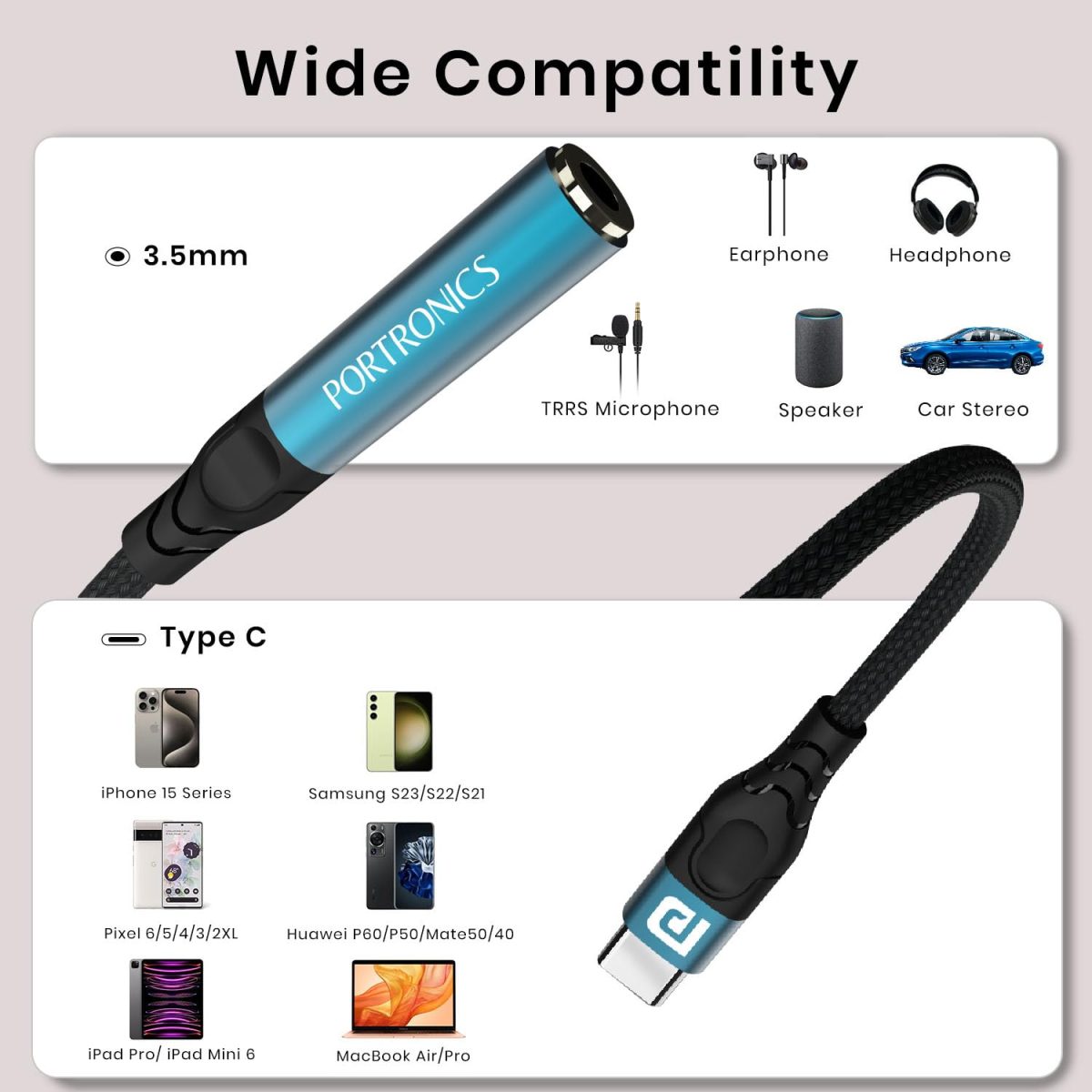 Portronics iKonnect C Pro Type C to 3.5 mm Audio Jack Connector with DAC Headphone Converter Adapter Compatible with iPhone 15 Pro Max/15 Pro/15 Plus, Galaxy S23/S22/S21/S208 & Other Type C Phones - Image 6