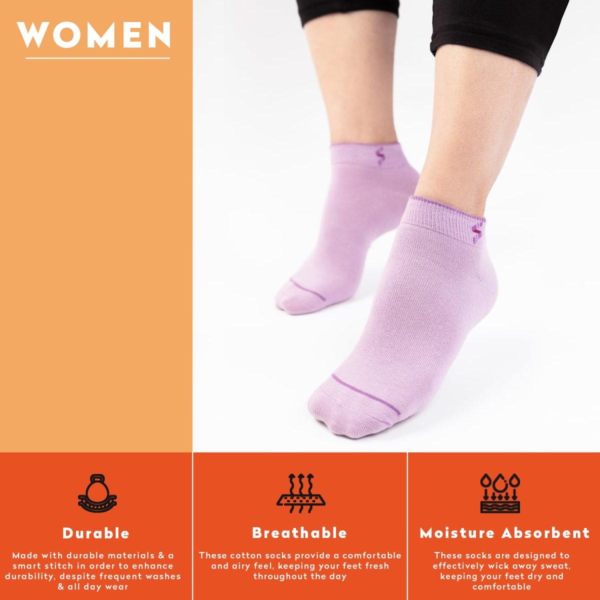 Supersox Ankle Socks For Women Made With Premium Cotton. Solid Design, Anti Odour & Anti Bacterial, Ideal For Daily Casual Wear/Gym/Office - Pack Of 5, Free Size (Pastels, Ankle Length, Multicolor) - Image 4