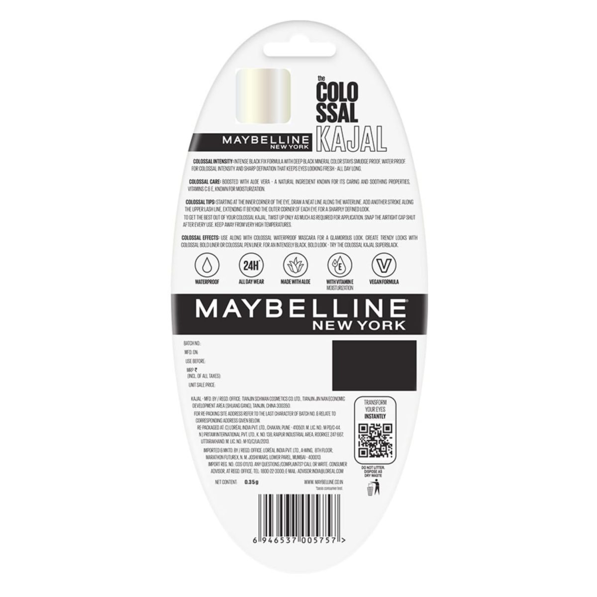 Maybelline New York Colossal Kajal, Intense Colour, Waterproof, Long lasting 24Hrs Stay, Black, 0.35g - Image 6