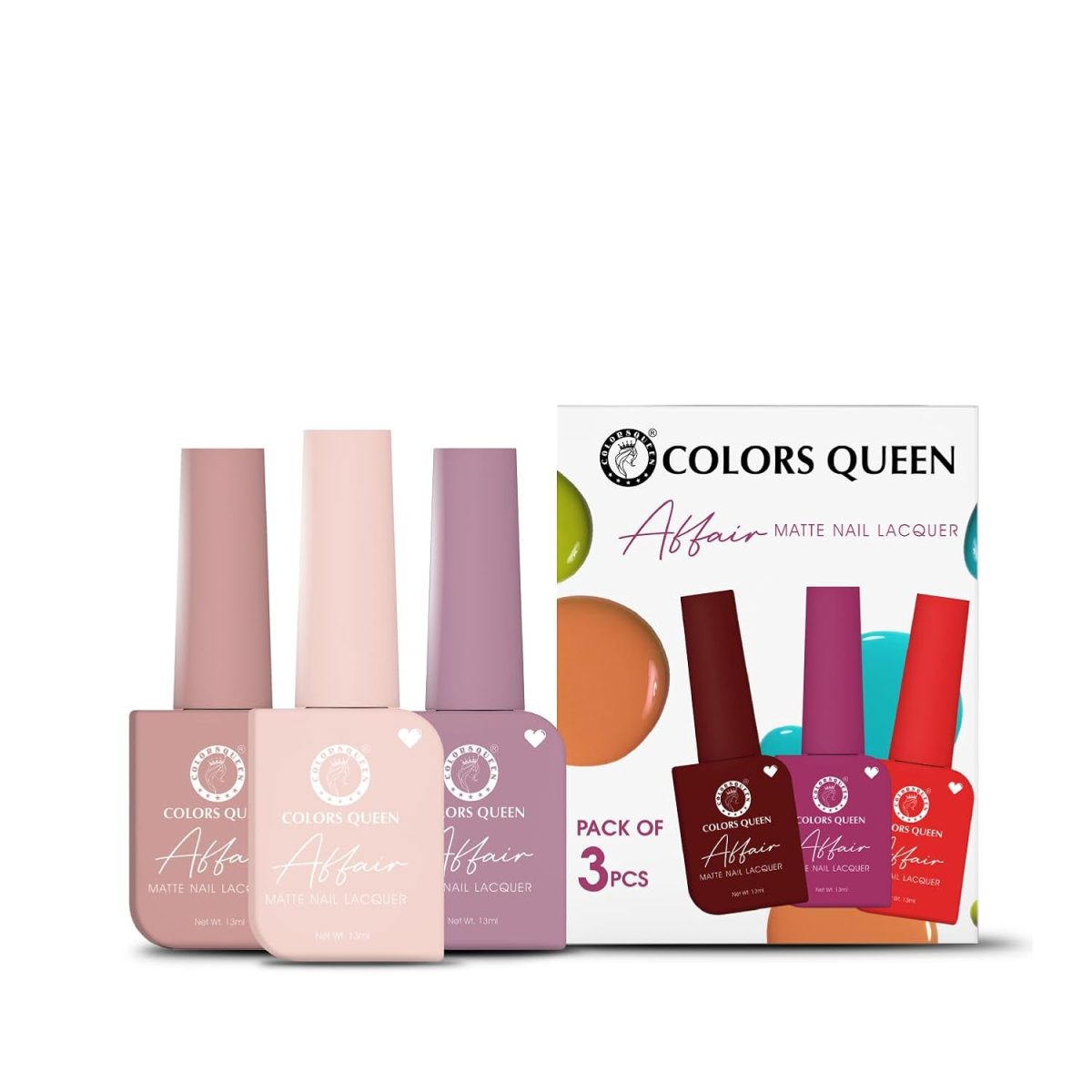Colors Queen Affair Matte Nail Paint Set of 3-02 Rusty Nude, Cupcake & Elite Pink| Quick Drying Nail Polish, Semi Matte Finish Nail Kit | Highly Pigmented & Long Lasting Enamel 13ml Each - Image 2