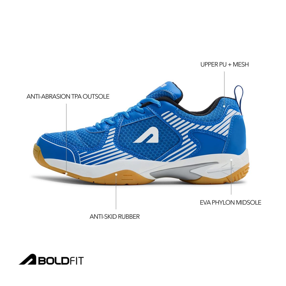 Boldfit Badminton Shoes Shuttle Non Marking Shoes for Badminton Men Light Badminton Shoes for Women & Badminton Shoes Men Breathable Non Marking Shoes for Badminton Anti Skid Pickleball Shoes Blue - Image 3