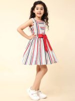 A.T.U.N. (ALL THINGS UBER NICE) Girls Striped Knee Length Fit and Flare Dress | Sleeveless Party and Special Occasion Dress for Kids - Image 3