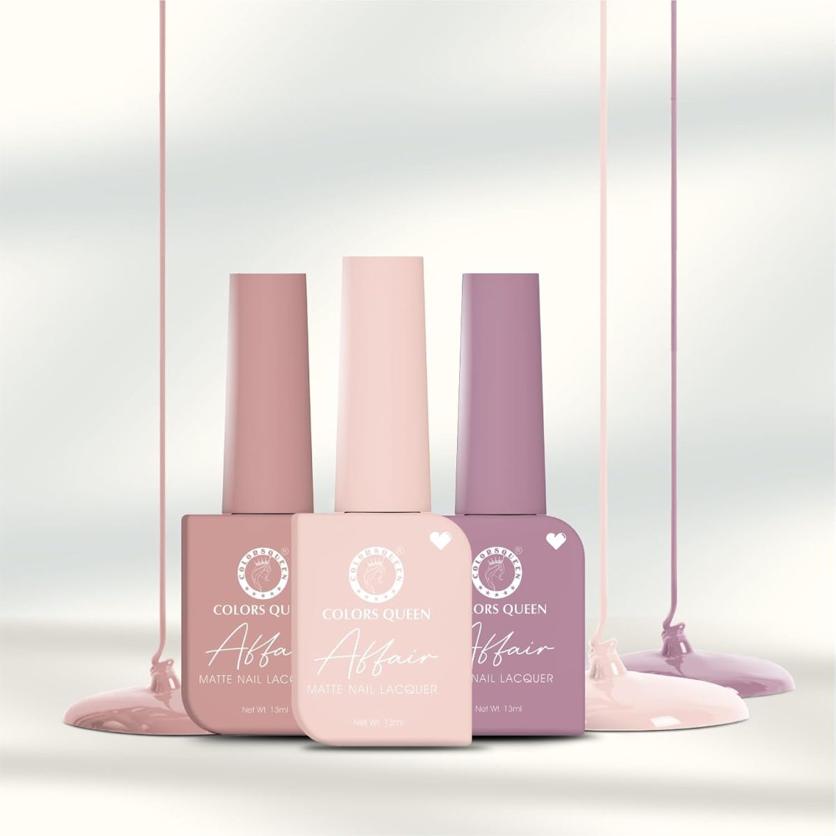 Colors Queen Affair Matte Nail Paint Set of 3-02 Rusty Nude, Cupcake & Elite Pink| Quick Drying Nail Polish, Semi Matte Finish Nail Kit | Highly Pigmented & Long Lasting Enamel 13ml Each - Image 5
