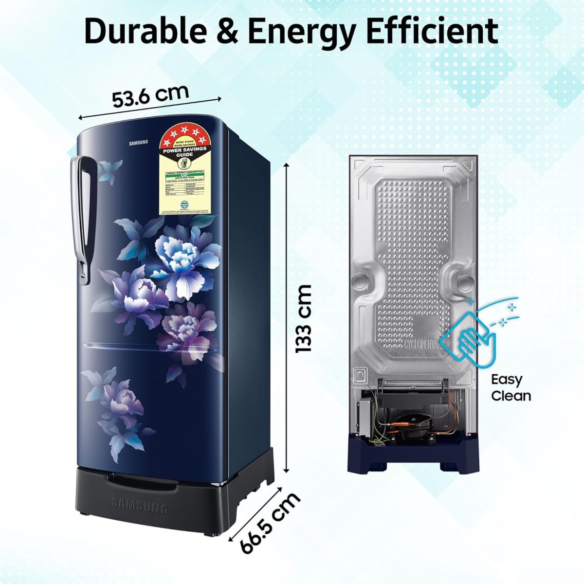 Samsung 183 L, 5 Star, Digital Inverter, Direct-Cool Single Door Refrigerator (RR20D2825HV/NL, Himalaya Poppy Blue, Base Stand Drawer) - Image 5