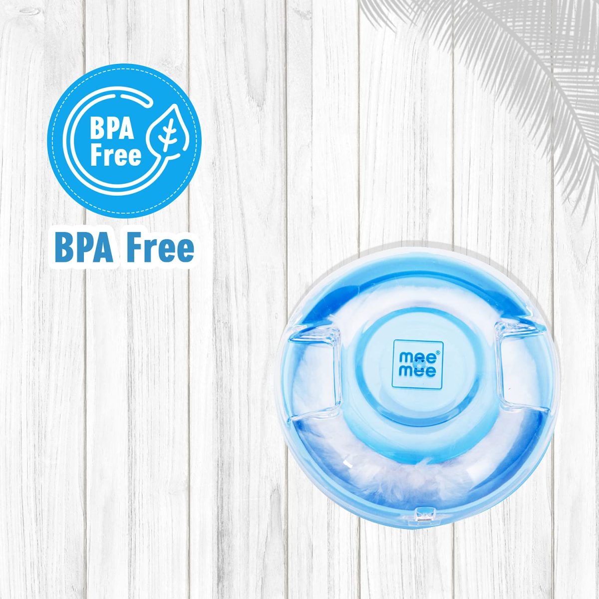 Mee Mee Soft Feel Powder Puff with Box Holder Container for New Born and Kids | Gentle Touch for Your Little One's Skin | BPA-Free | Talcum Powder Container | Portable Baby Grooming Puff Case (Blue) - Image 4
