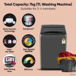 LG 7 Kg 5 Star Smart Inverter Technology Fully Automatic Top Load Washing Machine (T70VBMB1Z, Auto Prewash, Turbodrum, Stainless Steel drum, LED Display, Smart Diagnosis Middle Black) - Image 2