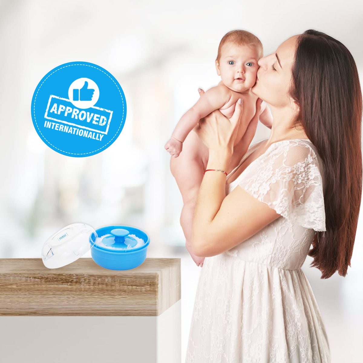 Mee Mee Soft Feel Powder Puff with Box Holder Container for New Born and Kids | Gentle Touch for Your Little One's Skin | BPA-Free | Talcum Powder Container | Portable Baby Grooming Puff Case (Blue) - Image 7