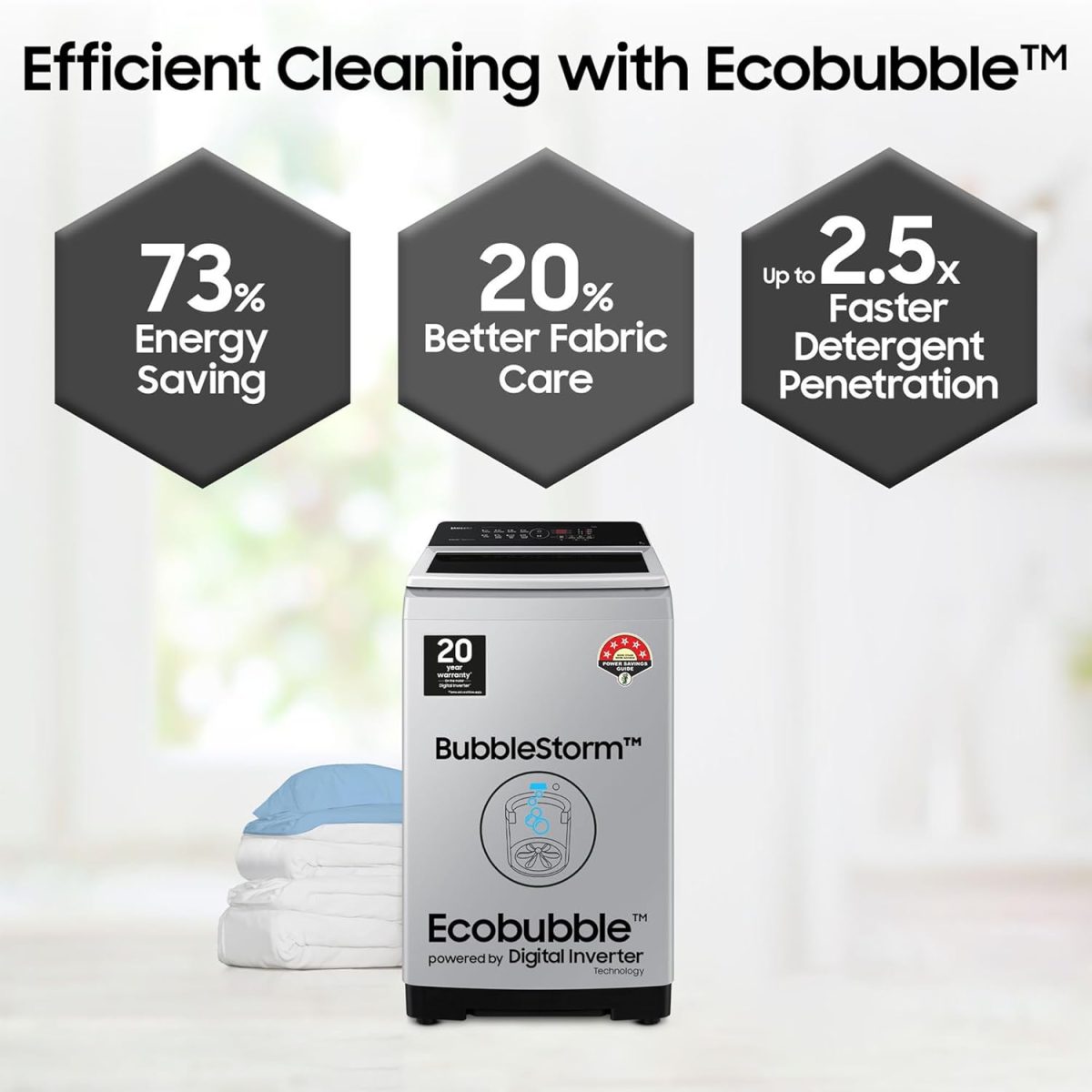 Samsung 7 kg, Eco Bubble Technology, Digital Inverter Motor, Soft Closing Door, Fully-Automatic Top Load Washing Machine (WA70BG4441YYTL, Lavender Gray) - Image 3