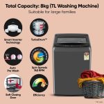 LG 8 Kg 5 Star Smart Inverter Technology Fully Automatic Top Load Washing Machine (T80VBMB4Z, Turbodrum, Auto Prewash, Stainless Steel drum, LED Display, Smart Diagnosis, Middle Black) - Image 2