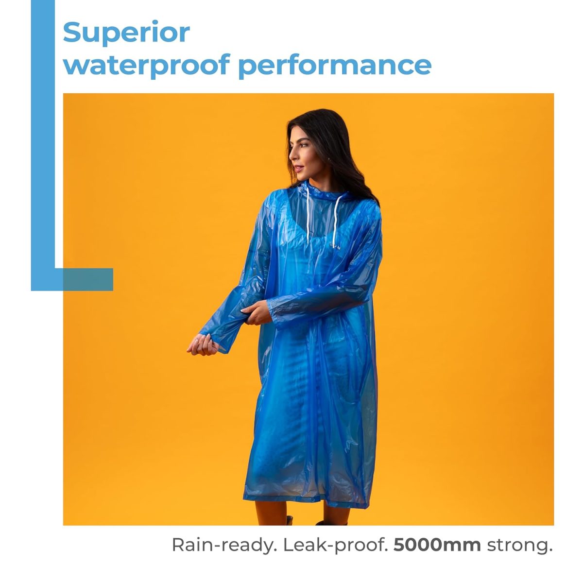 Lifelong Waterproof Unisex Raincoat | Hooded Full Sleeves Outdoor Poncho for Men, Women, Boys & Girls | Durable PVC Rainwear for Camping, Hiking, Travelling | Adjustable Drawstring | Sky Blue (1 Pc) - Image 3