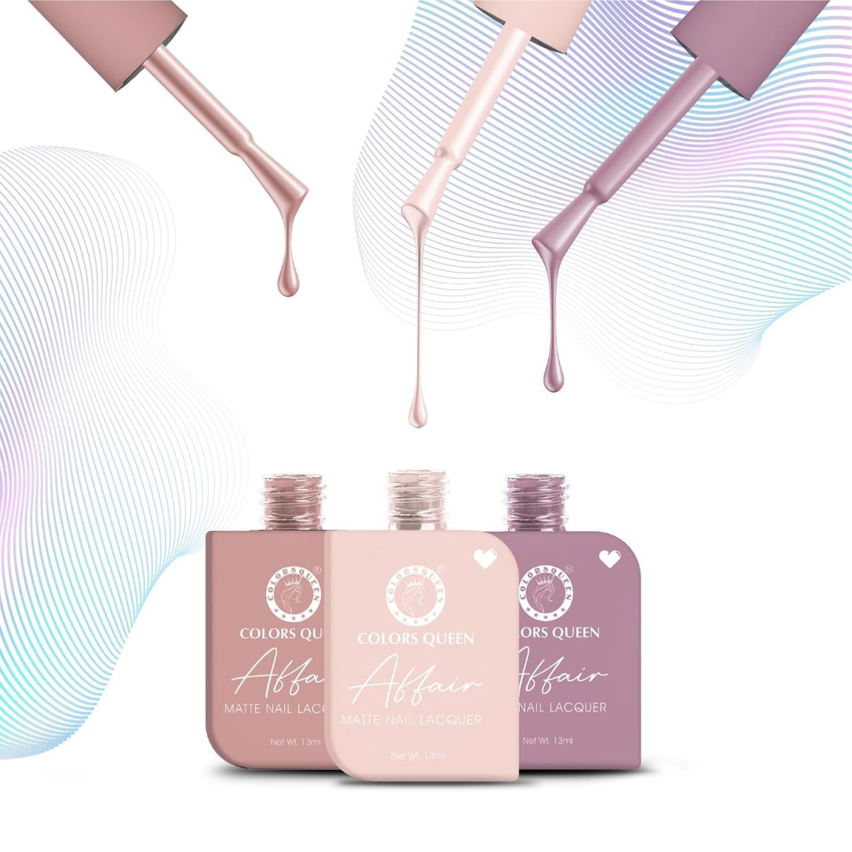 Colors Queen Affair Matte Nail Paint Set of 3-02 Rusty Nude, Cupcake & Elite Pink| Quick Drying Nail Polish, Semi Matte Finish Nail Kit | Highly Pigmented & Long Lasting Enamel 13ml Each - Image 4