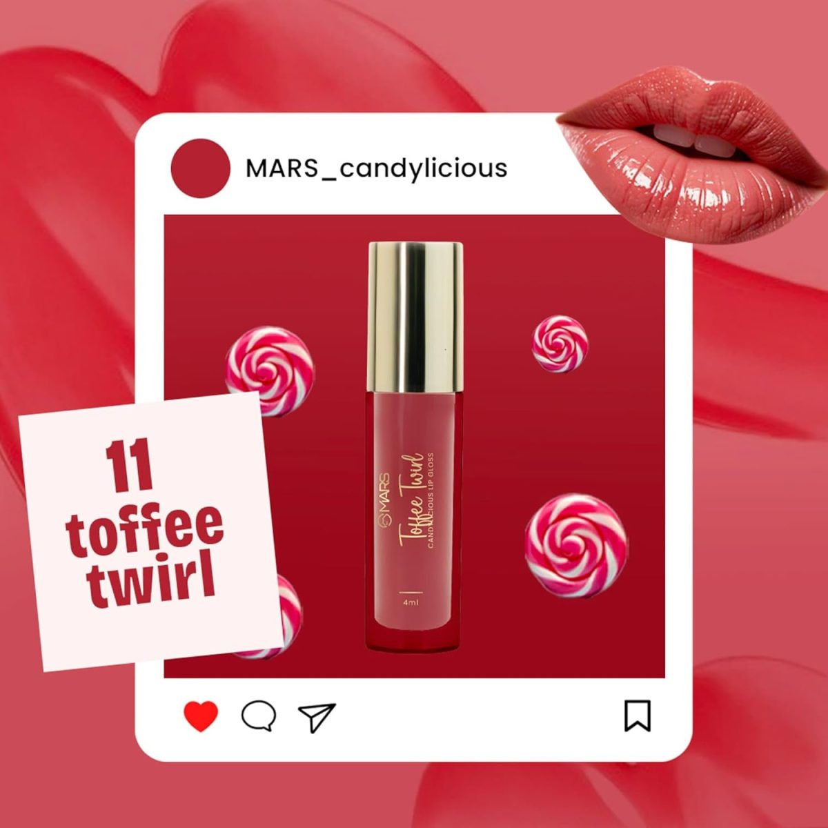 MARS Candylicious Sheer Lip Gloss for Women | Hydrating & High Shine | Lightweight | Non-Sticky | Enriched with Vitamin-E, Hyaluronic Acid & Avocado Ester (4.0ml) (11-TOFFEE TWIRL) - Image 2
