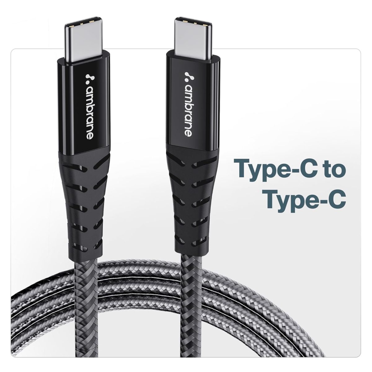 Ambrane Unbreakable 60W Fast Charging 1.5M Braided Type C to Type C Cable for Smartphones, Tablets, Laptops & Other Type C Devices, PD Technology, 480Mbps Data Sync (RCTT15, Black) - Image 7