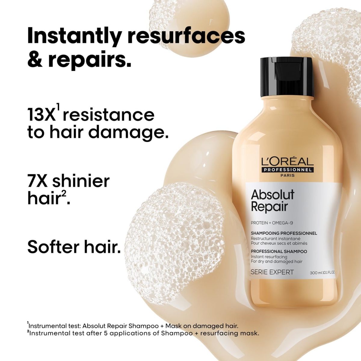 L'Oréal Professionnel Absolut Repair Shampoo for Dry & Damaged Hair - 300ml | Professional shampoo for Strengthening and Repairing Hair, With Protein & Omega-9, For Men & Women - Image 2