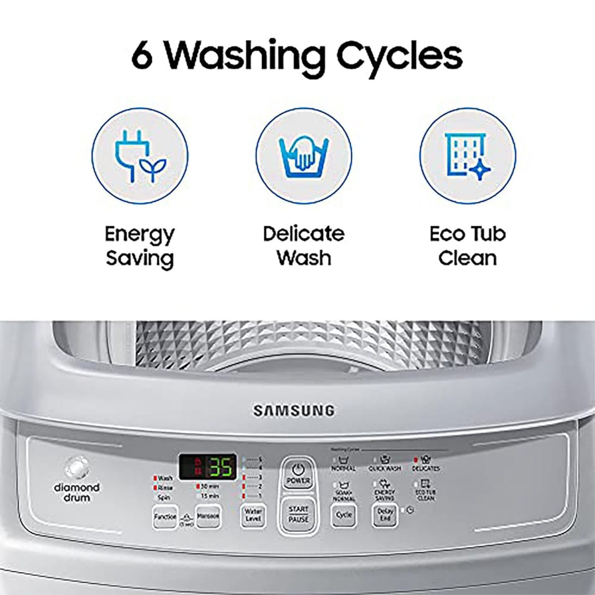 Samsung 7 kg, Fully-Automatic Top Load Washing Machine with Diamond Drum (WA70A4002GS/TL, Imperial Silver) - Image 3