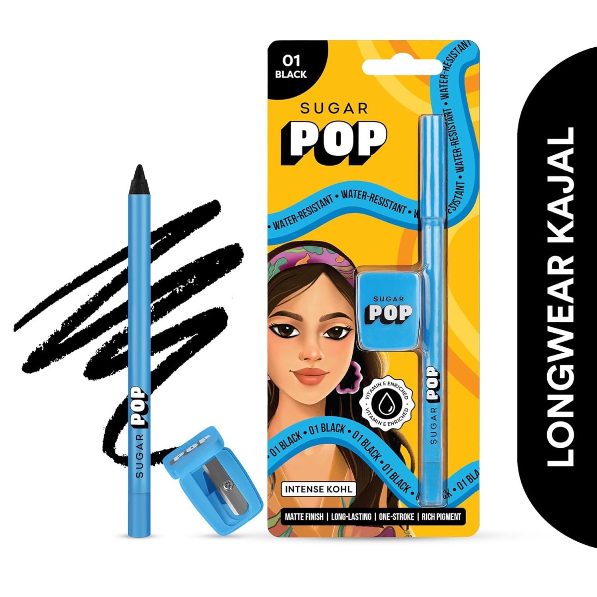 SUGAR POP Intense Kohl | Vitamin E | Smudge-proof | Water-Resistant | 1.2 gms - 01 Black - Image 2