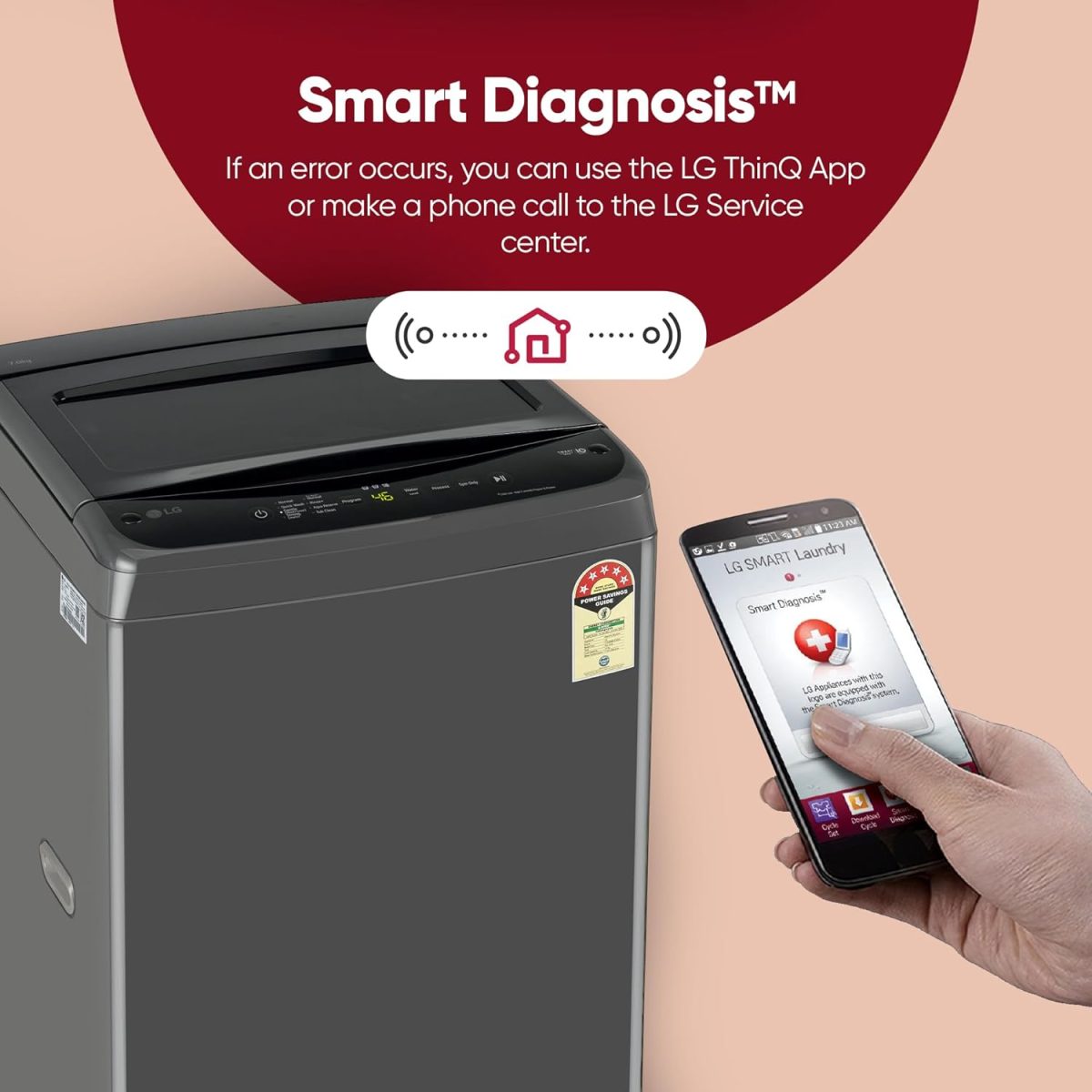 LG 7 Kg 5 Star Smart Inverter Technology Fully Automatic Top Load Washing Machine (T70VBMB1Z, Auto Prewash, Turbodrum, Stainless Steel drum, LED Display, Smart Diagnosis Middle Black) - Image 10