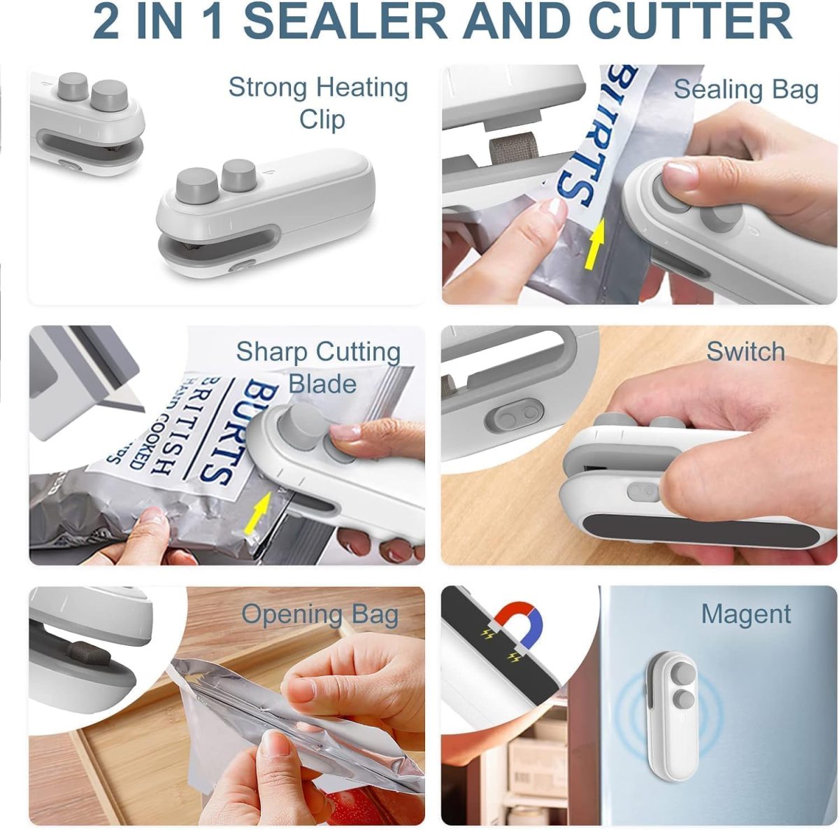 Wazdorf Sealing Clip - Portable Mini Sealing Machine Handheld Packet Sealer for Food, Snacks, Chips, Fresh Storage, Plastic Bag Sealing Machine - Image 6