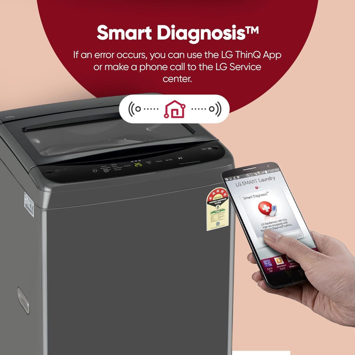LG 8 Kg 5 Star Smart Inverter Technology Fully Automatic Top Load Washing Machine (T80VBMB4Z, Turbodrum, Auto Prewash, Stainless Steel drum, LED Display, Smart Diagnosis, Middle Black) - Image 10