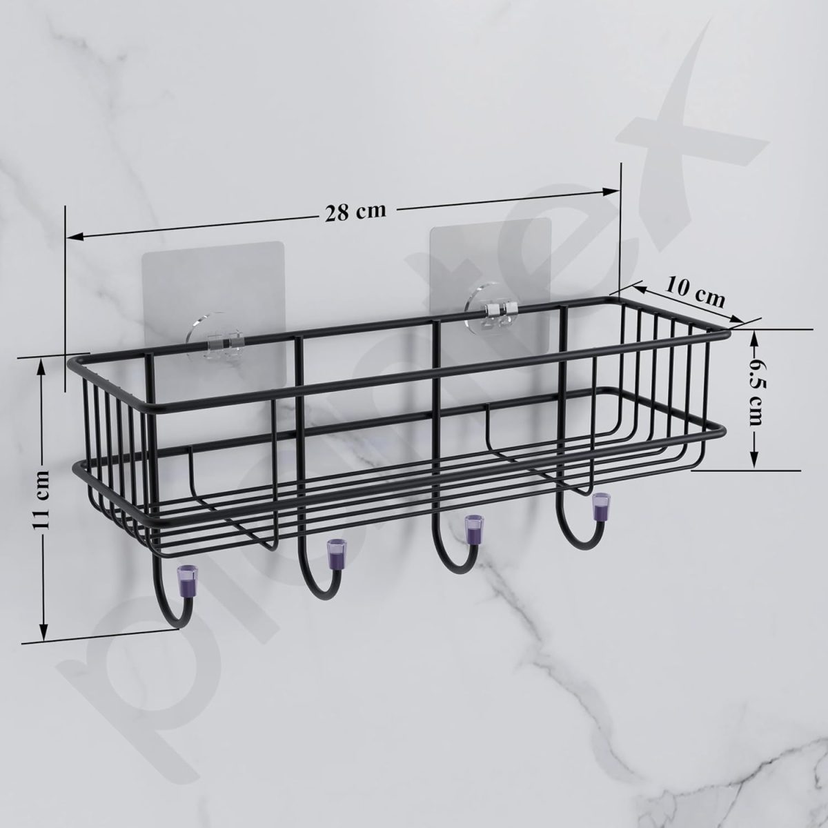 Plantex Bathroom Organizer Without Drill/GI Steel Self Adhesive Bathroom Shelf for Wall with Magic Stickers - Pack of 1 (Black, CED Powder Coated) - Image 2