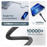 Ambrane Unbreakable 60W Fast Charging 1.5M Braided Type C to Type C Cable for Smartphones, Tablets, Laptops & Other Type C Devices, PD Technology, 480Mbps Data Sync (RCTT15, Black) - Image 3