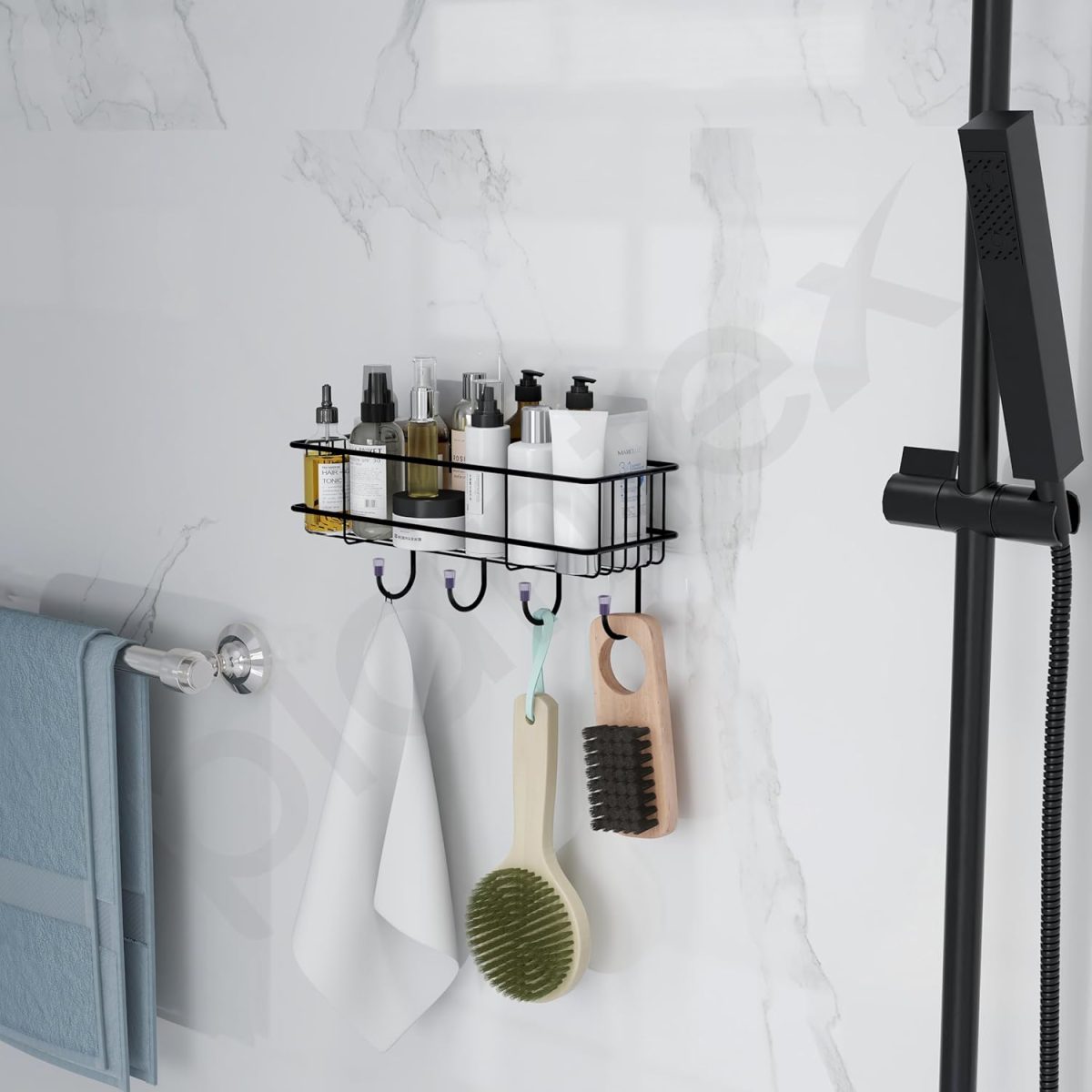 Plantex Bathroom Organizer Without Drill/GI Steel Self Adhesive Bathroom Shelf for Wall with Magic Stickers - Pack of 1 (Black, CED Powder Coated) - Image 3