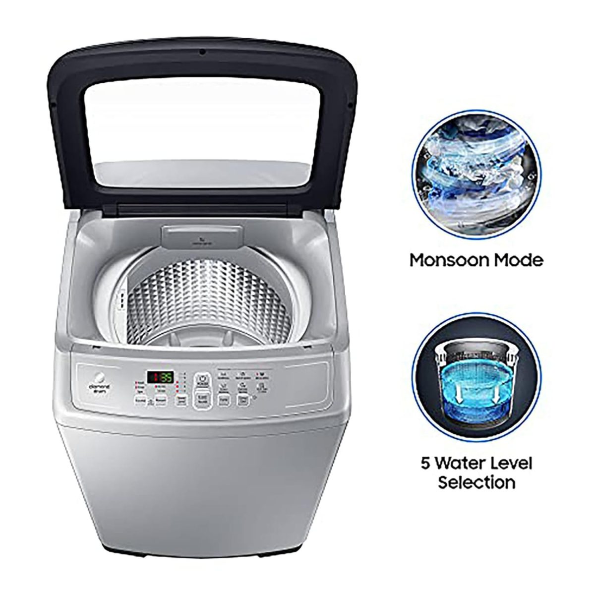 Samsung 7 kg, Fully-Automatic Top Load Washing Machine with Diamond Drum (WA70A4002GS/TL, Imperial Silver) - Image 4