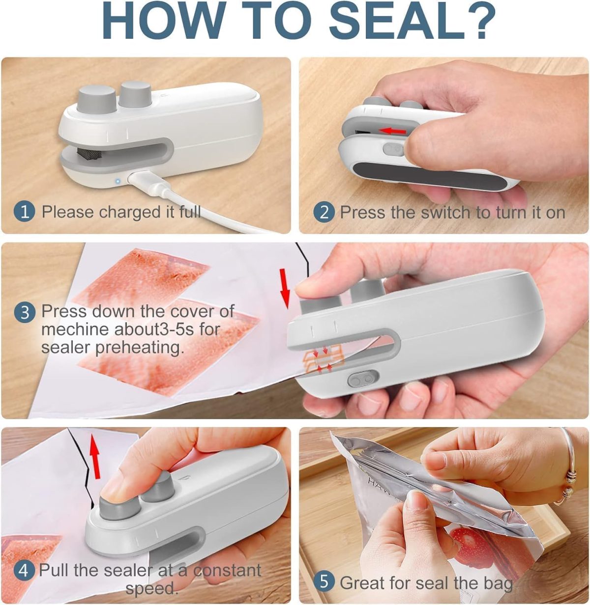 Wazdorf Sealing Clip - Portable Mini Sealing Machine Handheld Packet Sealer for Food, Snacks, Chips, Fresh Storage, Plastic Bag Sealing Machine - Image 7