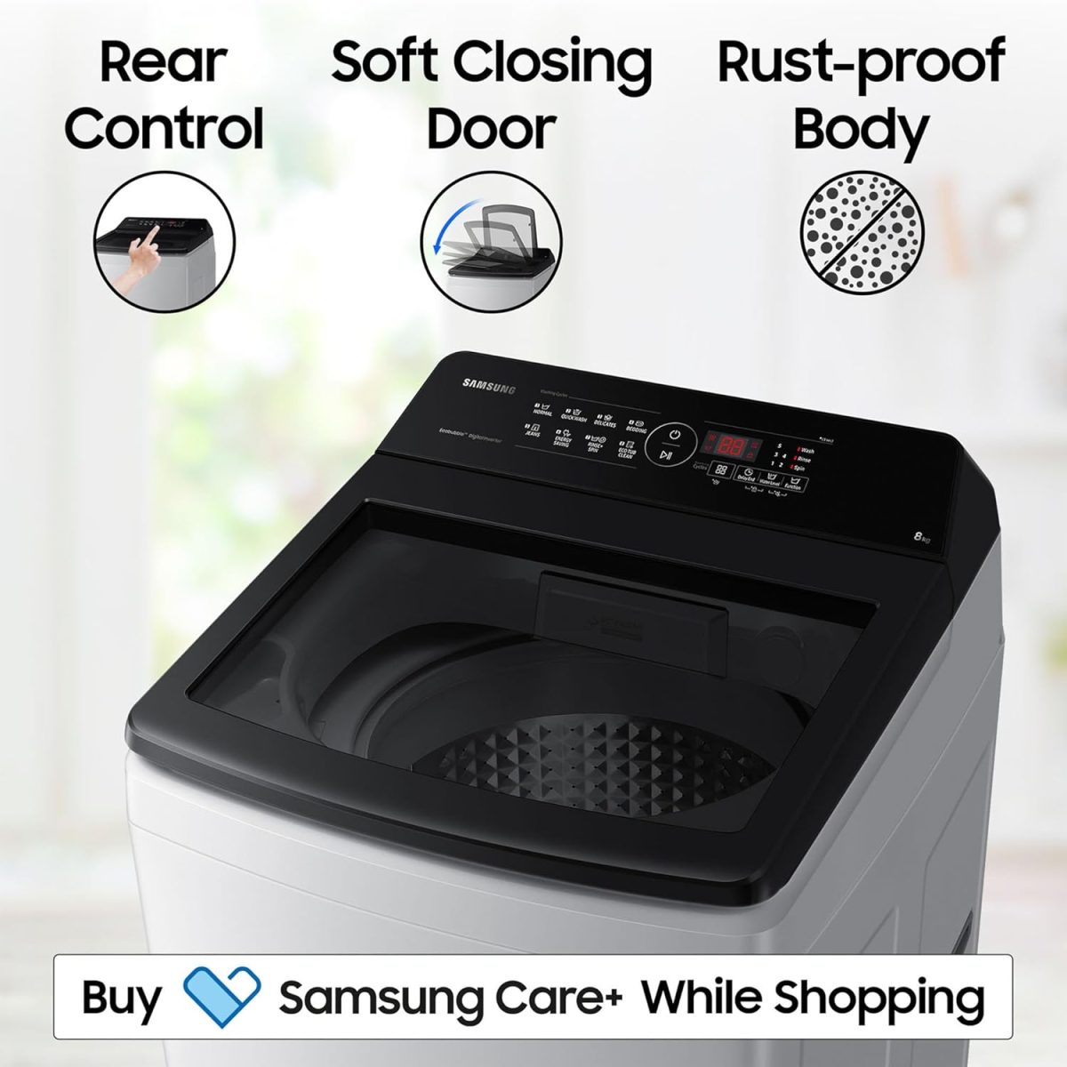 Samsung 8 kg, 5 star, Eco Bubble Tech, Digital Inverter Motor, Soft Closing Door, Fully-Automatic Top Load Washing Machine (WA80BG4441BGTL, Light Gray) - Image 6