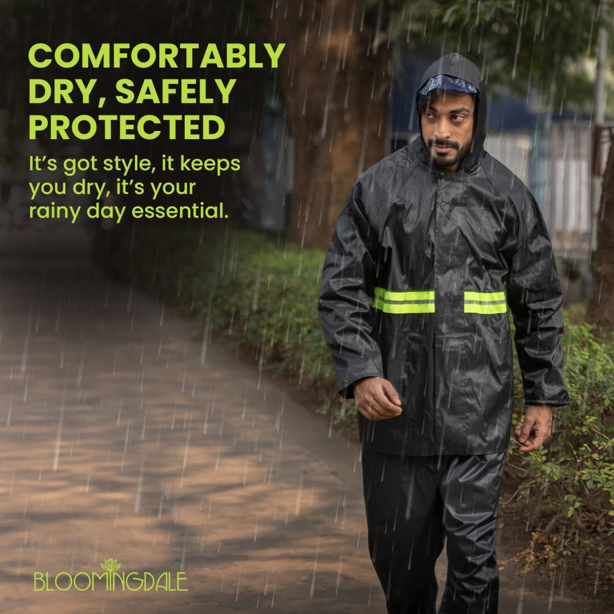 Bloomingdale Rain Coat for Men & Women Waterproof Bike Raincoat for Men with Pant Set Reflective Raincoat for Women, Boys & Girls Adjustable Top and Bottom Rain Coat for Women with Bag - Black - Image 2