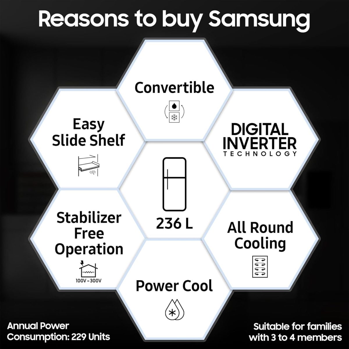 Samsung 236 L, 3 Star, Convertible, Digital Inverter with Display Frost Free Double Door Refrigerator (RT28C3733S8/HL, Silver, Elegant Inox) - Image 2