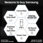 Samsung 236 L, 3 Star, Convertible, Digital Inverter with Display Frost Free Double Door Refrigerator (RT28C3733S8/HL, Silver, Elegant Inox) - Image 2