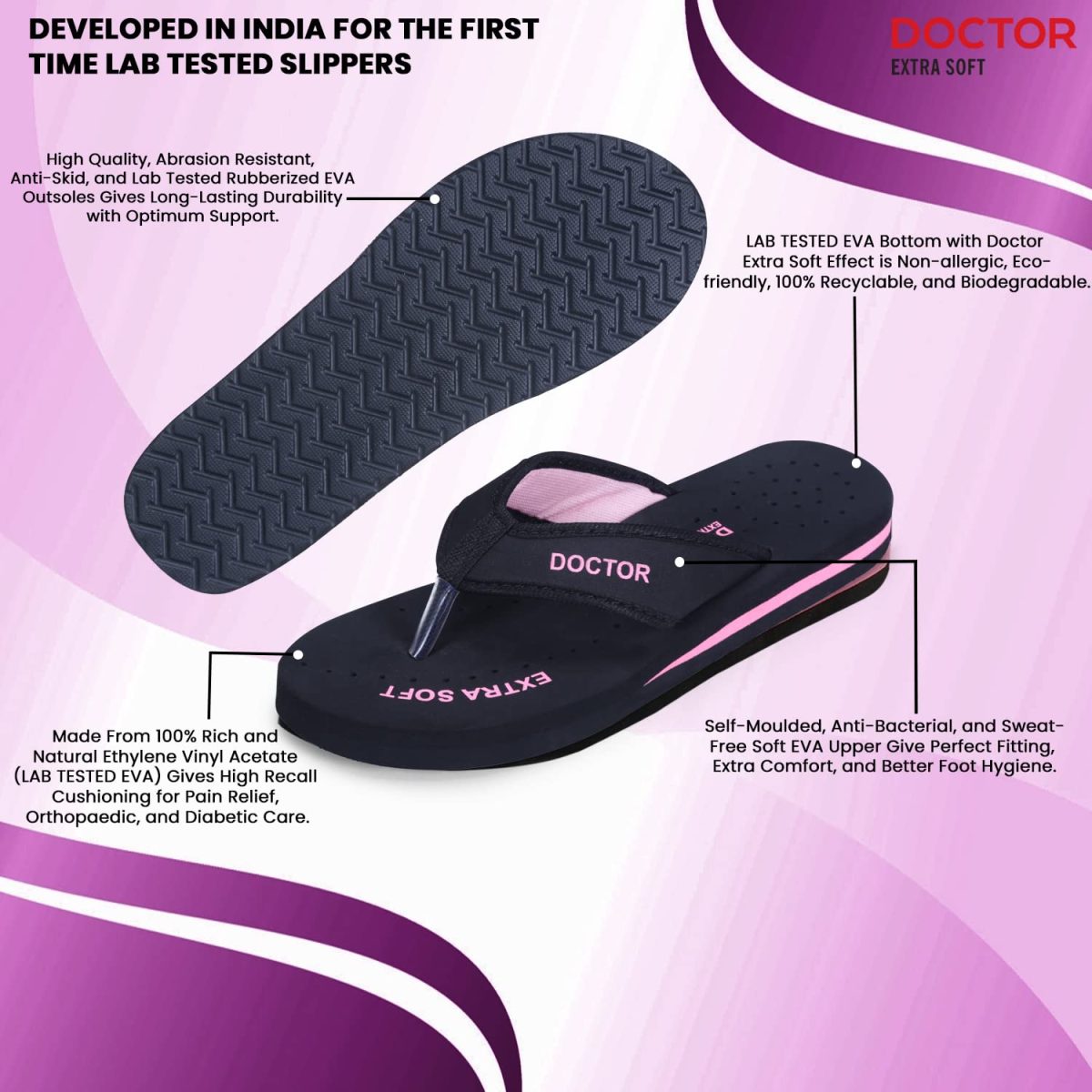 DOCTOR EXTRA SOFT Doctor Slippers for Women Orthopedic Diabetic Pregnancy Non Slip Lightweight Comfortable Flat Casual Stylish DR Chappals and House Flip flops For Ladies & Girl’s D-22 - Image 2
