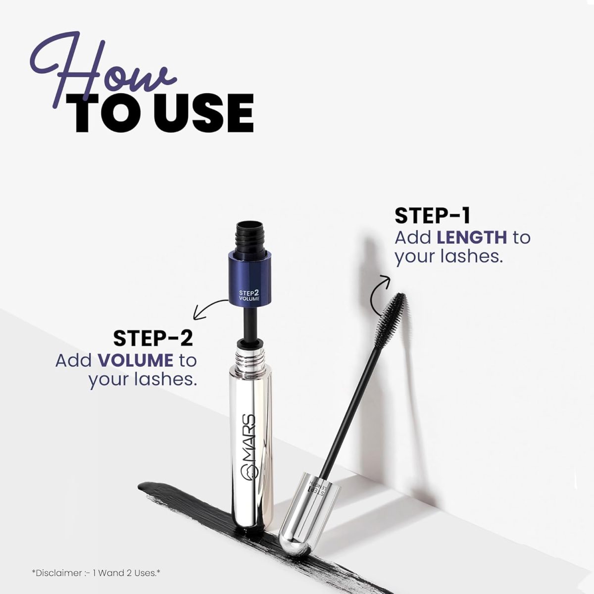 MARS Double Trouble Volumizing and Lengthening Mascara | 2-in-1 Mascara for Women | Long Lasting (15 ml) (Black) - Image 5
