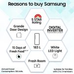 Samsung 183 L, 5 Star, Digital Inverter, Direct-Cool Single Door Refrigerator (RR20D2825HV/NL, Himalaya Poppy Blue, Base Stand Drawer) - Image 2
