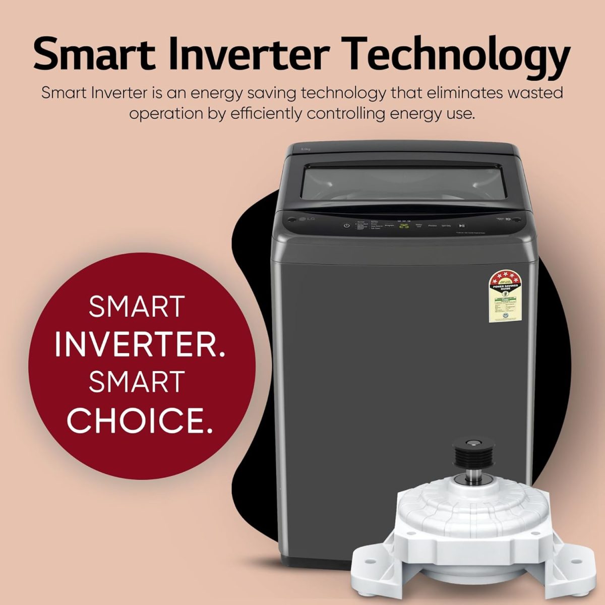 LG 7 Kg 5 Star Smart Inverter Technology Fully Automatic Top Load Washing Machine (T70VBMB1Z, Auto Prewash, Turbodrum, Stainless Steel drum, LED Display, Smart Diagnosis Middle Black) - Image 9