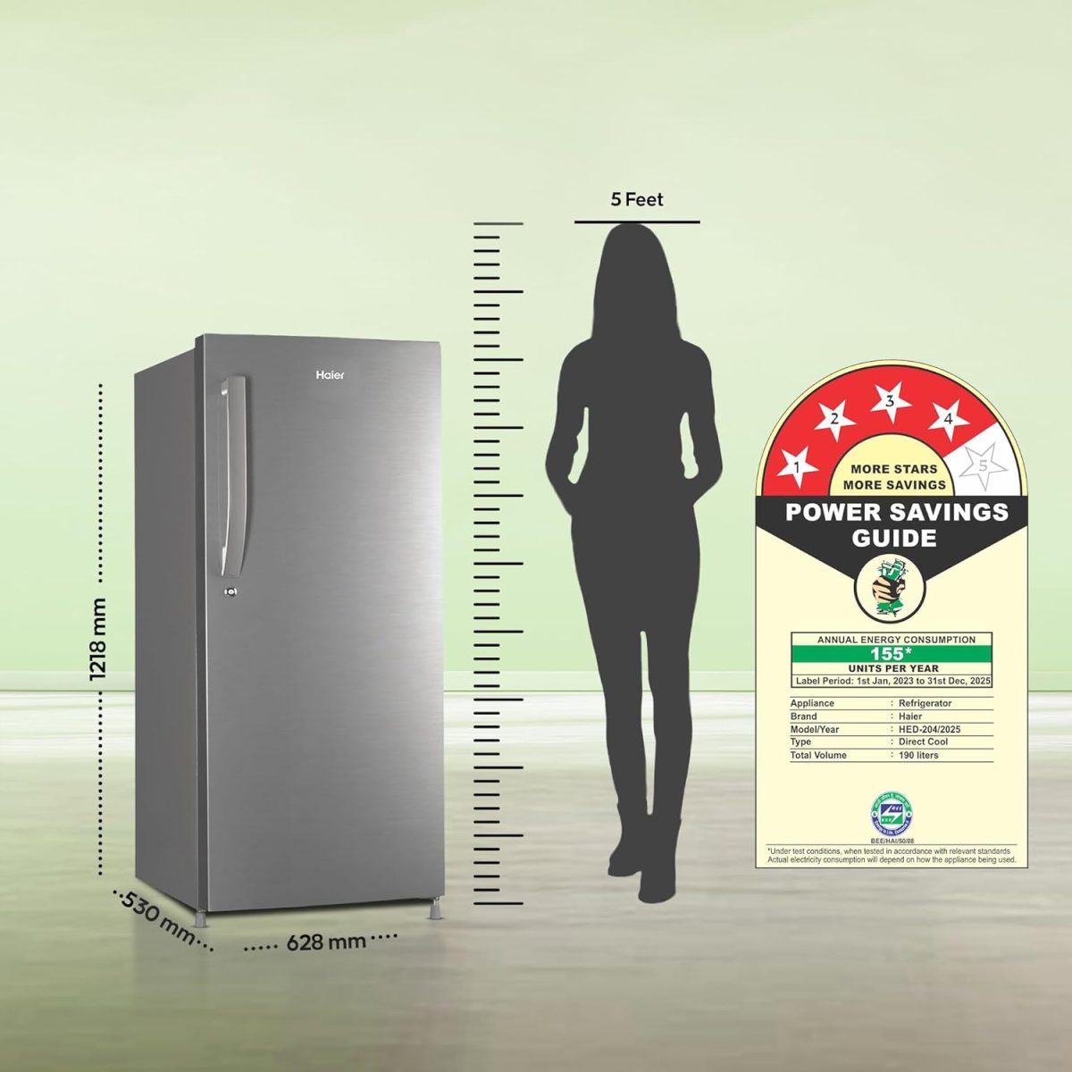 Haier 190 L, 4 Star, Direct Cool Single Door Refrigerator (HED-204DS-P, Dazzle Steel) - Image 7