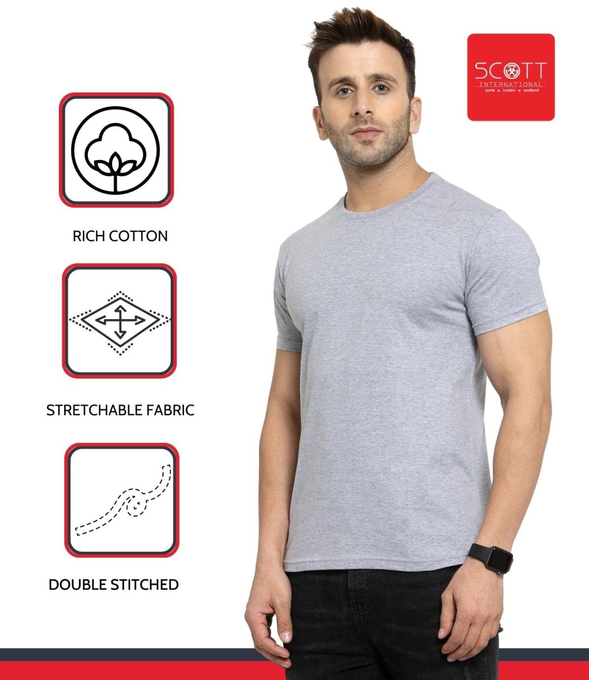 Scott International T Shirt For Men | Plain Round Neck T Shirt | T-Shirt | Cotton Tshirt For Men | Men's T-Shirt | Tshirt For Men Stylish | T-Shirts For Men Regular Fit - Image 4