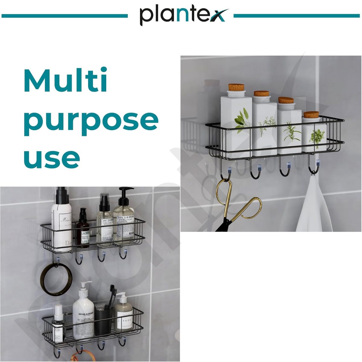 Plantex Bathroom Organizer Without Drill/GI Steel Self Adhesive Bathroom Shelf for Wall with Magic Stickers - Pack of 1 (Black, CED Powder Coated) - Image 7