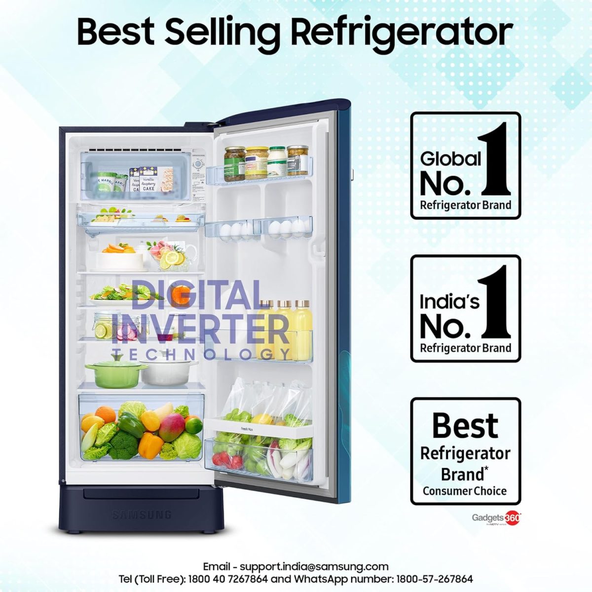 Samsung 215 L, 5 Star, Digital Inverter, Direct-Cool Single Door Refrigerator (RR23D2H359U/HL, Paradise Bloom Blue, Base Stand Drawer) - Image 4