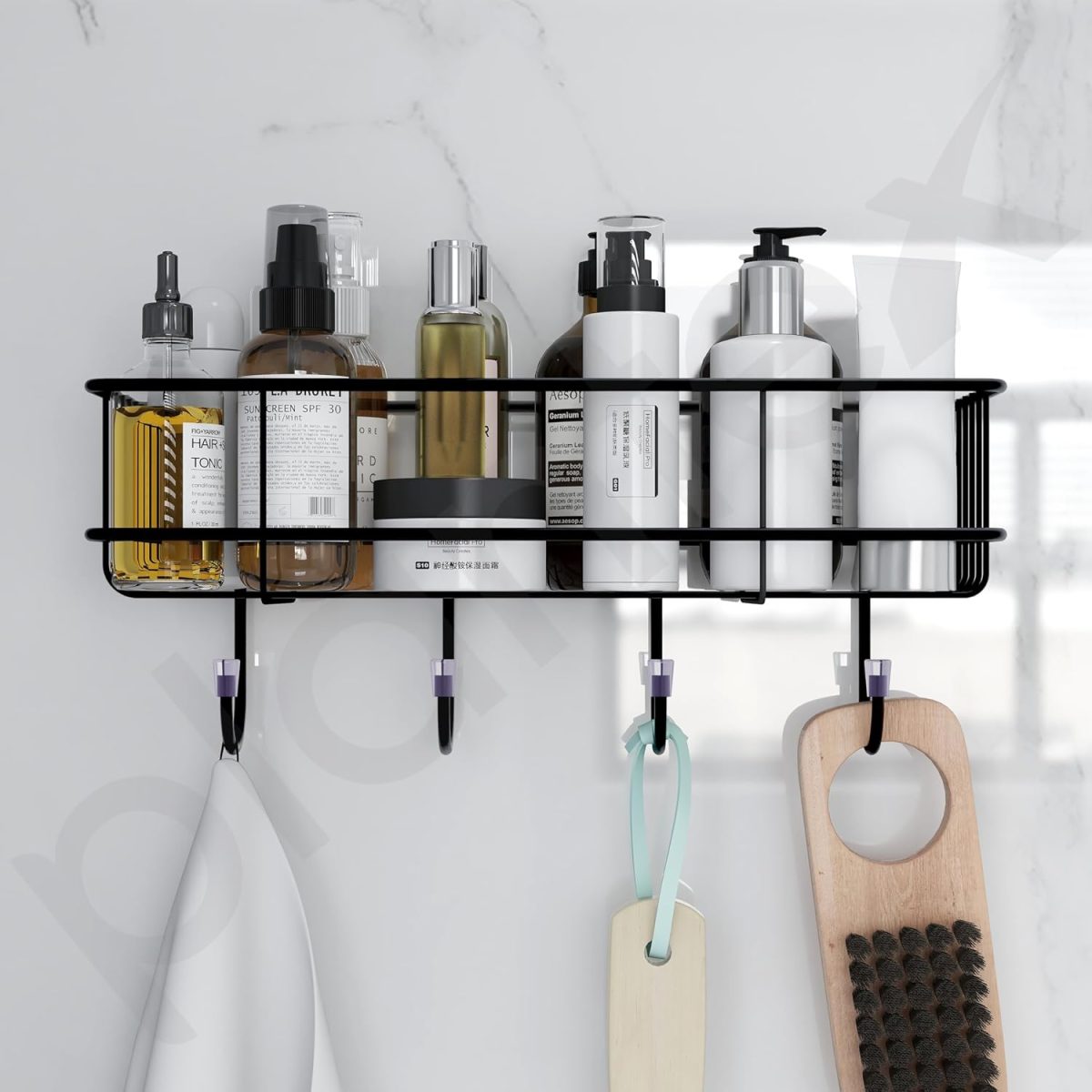 Plantex Bathroom Organizer Without Drill/GI Steel Self Adhesive Bathroom Shelf for Wall with Magic Stickers - Pack of 1 (Black, CED Powder Coated) - Image 9