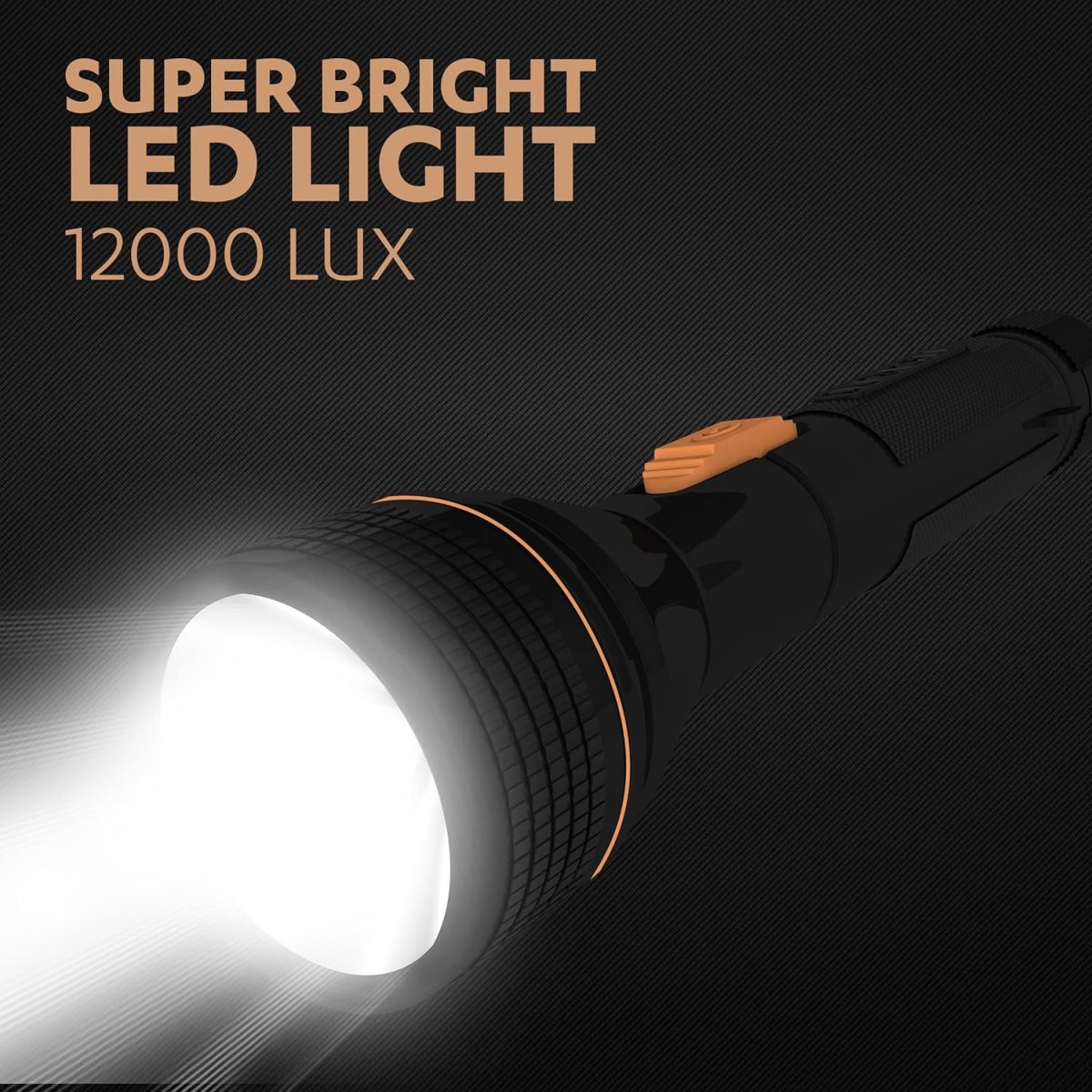 Duracell LED Torch Light, Super Bright, 12000 LUX, Ultra-Light and Easy to Carry Design, Large Reflector, for Everyday Use, 3AA Batteries Free, Black - Image 2